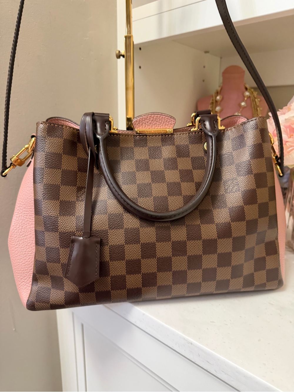 Louis Vuitton Caïssa Tote PM Damier Ebene Rose Ballerine Pink crossbody Bag